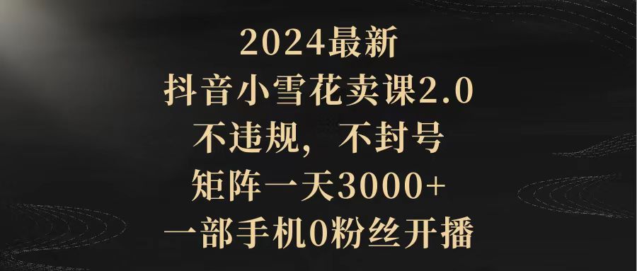 2024最新抖音小雪花卖课2.0 不违规 不封号 矩阵一天3000+一部手机0粉丝开播-副业网