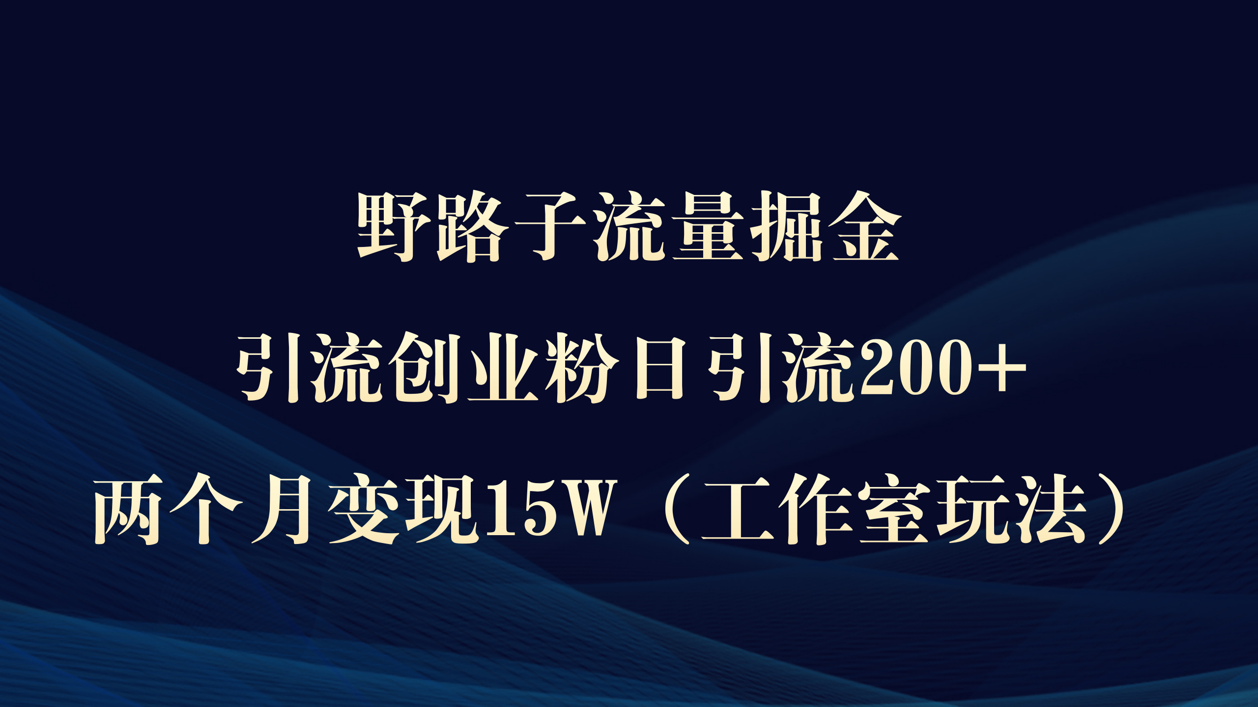 野路子流量掘金，引流创业粉日引流200+，两个月变现15W）-副业网