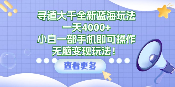 寻道大千全新蓝海玩法，一天4000+，小白一部手机即可操作，无脑变现玩法！-副业网
