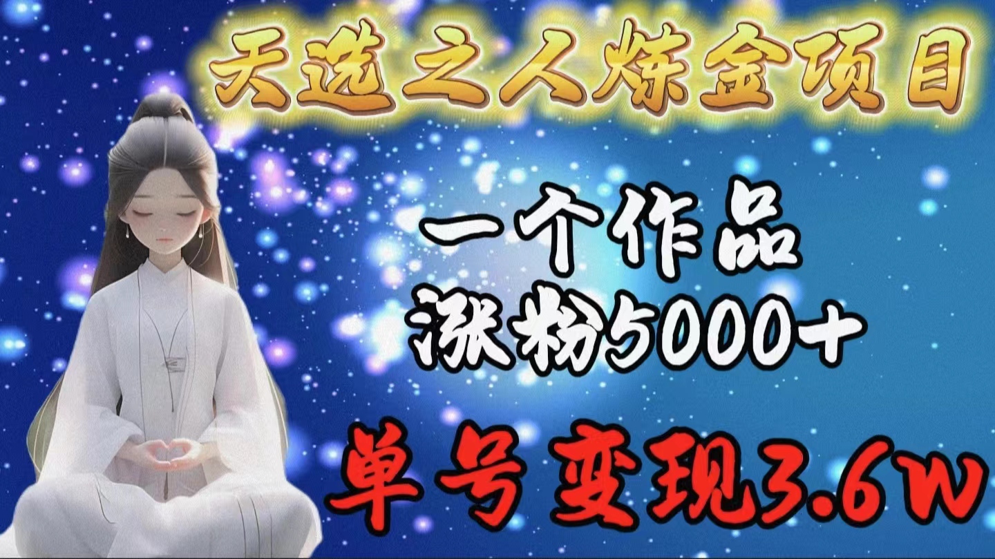 天选之人炼金项目，一个作品涨粉5000+，单号变现3.6w-副业网