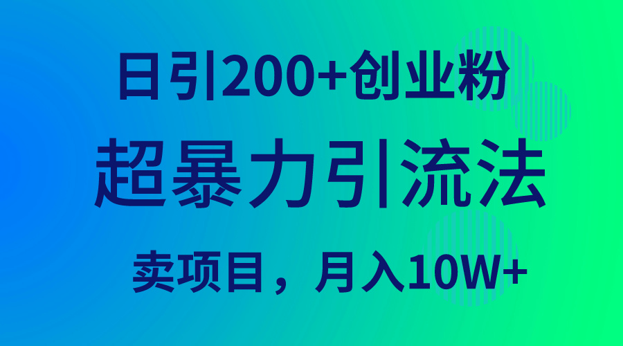 超暴力引流法，日引200+创业粉，卖项目月入10W+-副业网