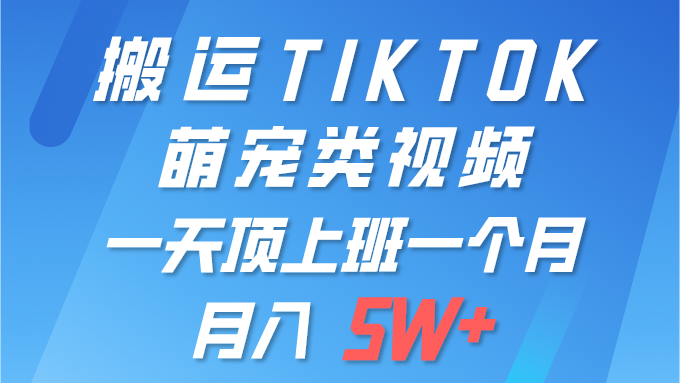 一键搬运TIKTOK萌宠类视频 一部手机即可操作 所有平台均可发布 轻松月入5W+-副业网