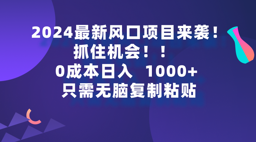 2024最新风口项目来袭，抓住机会，0成本一部手机日入1000+，只需无脑复…-副业网