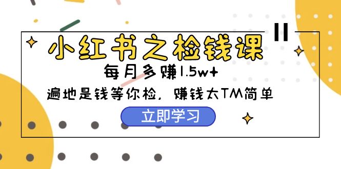 小红书之检钱课：从0开始实测每月多赚1.5w起步，赚钱真的太简单了-副业网