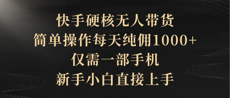 快手硬核无人带货，简单操作每天纯佣1000+,仅需一部手机，新手小白直接上手-副业网