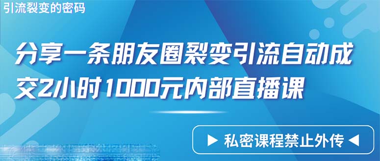 仅靠分享一条朋友圈裂变引流自动成交2小时1000内部直播课程-副业网