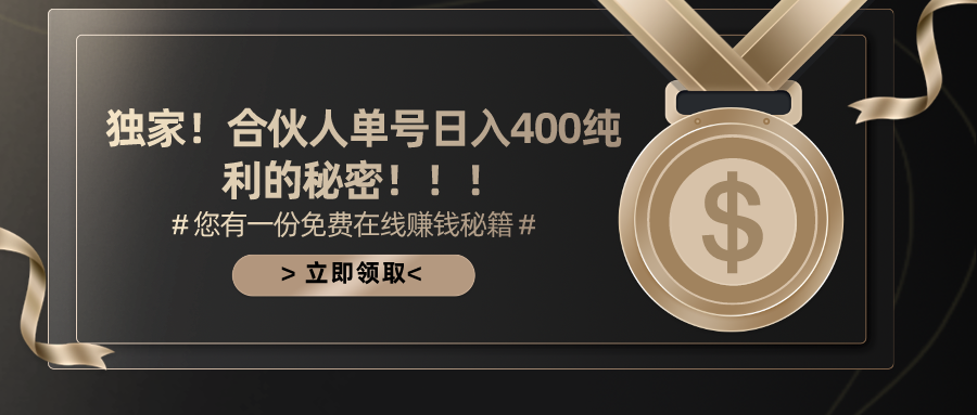 合伙人广告撸金最新玩法，每天单号400纯利-副业网