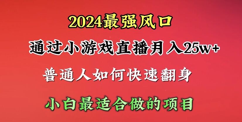 2024年最强风口，通过小游戏直播月入25w+单日收益5000+小白最适合做的项目-副业网