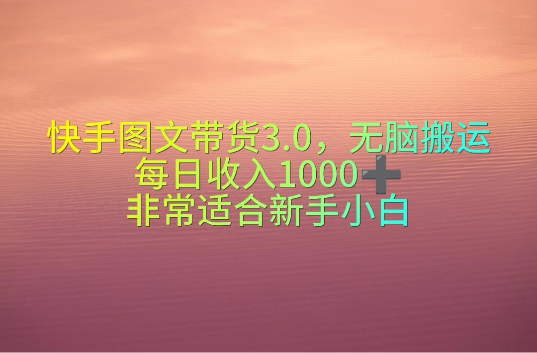 快手图文带货3.0，无脑搬运，每日收入1000＋，非常适合新手小白-副业网