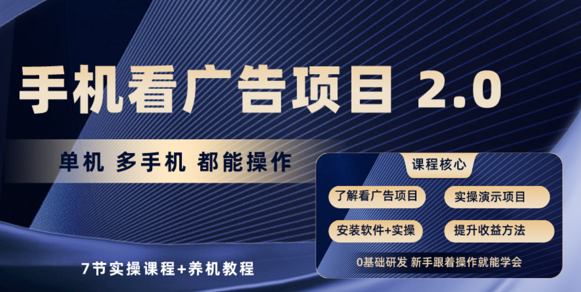 手机看广告项目2.0，单机收益30+，提现秒到账可矩阵操作-副业网