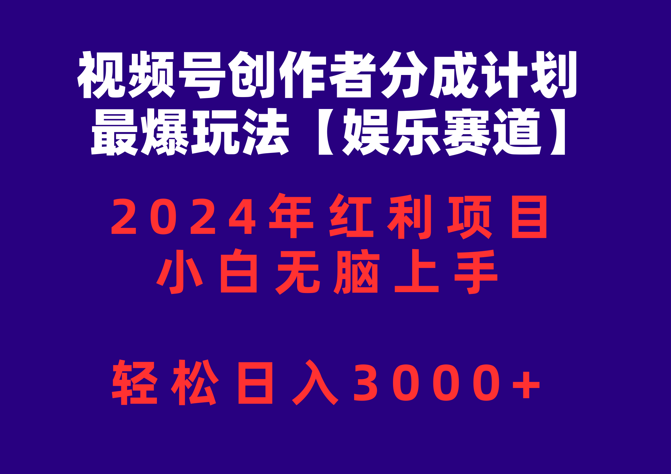 视频号创作者分成2024最爆玩法【娱乐赛道】，小白无脑上手，轻松日入3000+-副业网