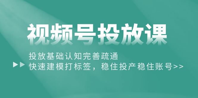 视频号投放课：投放基础认知完善疏通，快速建模打标签，稳住投产稳住账号-副业网