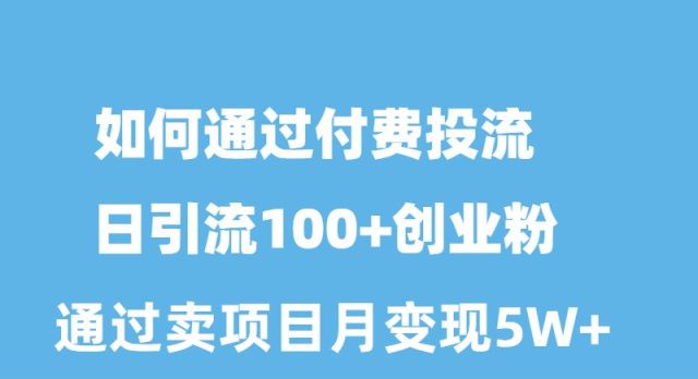 如何通过付费投流日引流100+创业粉月变现5W+-副业网