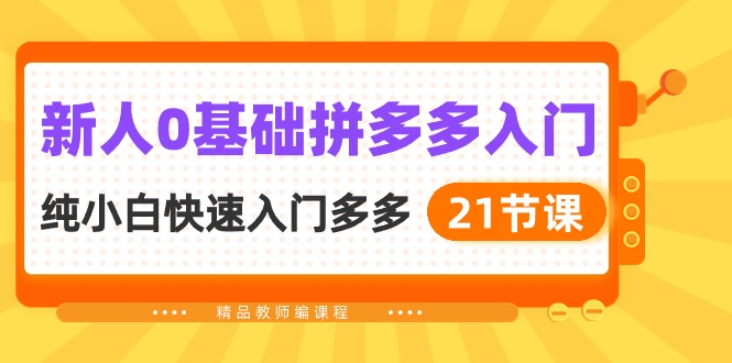新人0基础拼多多入门,纯小白快速入门多多-副业网