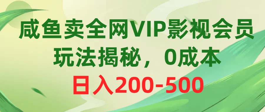 咸鱼卖全网VIP影视会员，玩法揭秘，0成本日入200-500-副业网