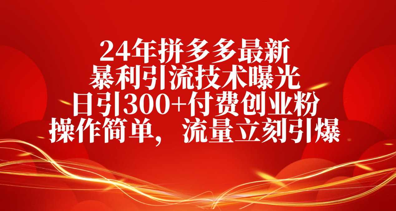 24年拼多多最新暴利引流技术曝光，日引300+付费创业粉，操作简单，流量…-副业网