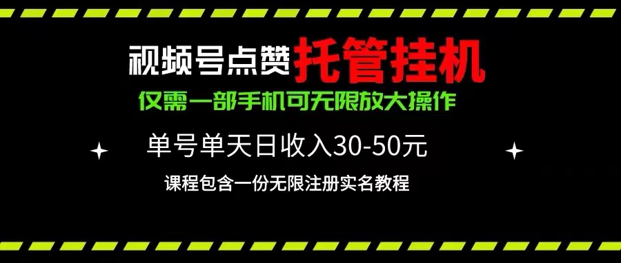 视频号点赞托管挂机，单号单天利润30~50，一部手机无限放大（附带无限…-副业网