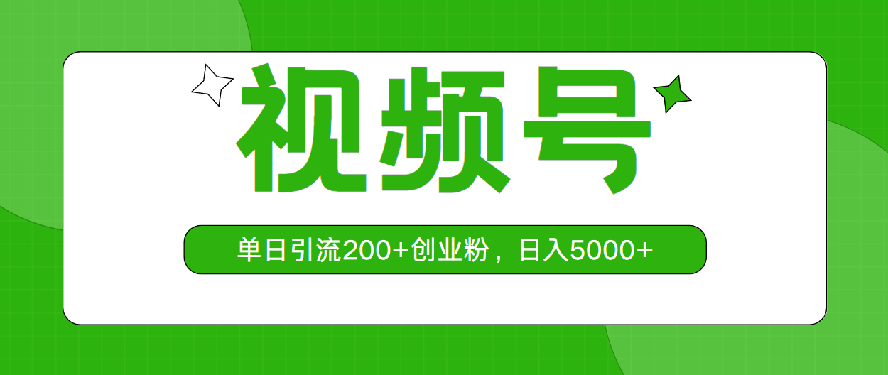 视频号，单日引流200+创业粉，日入5000+-副业网