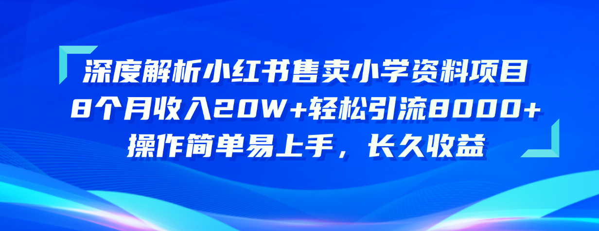 深度解析小红书售卖小学资料项目 8个月收入20W+轻松引流8000+操作简单…-副业网