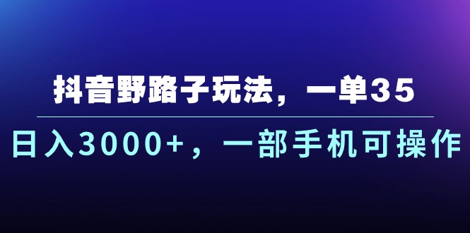 抖音野路子玩法，一单35.日入3000+，一部手机可操作-副业网