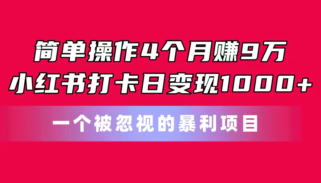 简单操作4个月赚9万！小红书打卡日变现1000+！一个被忽视的暴力项目-副业网