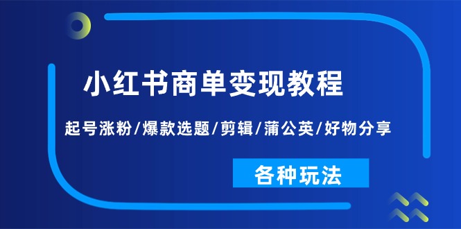 小红书商单变现教程：起号涨粉/爆款选题/剪辑/蒲公英/好物分享/各种玩法-副业网