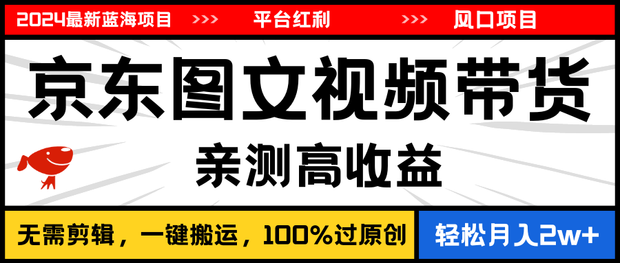 2024最新蓝海项目，逛逛京东图文视频带货，无需剪辑，月入20000+-副业网