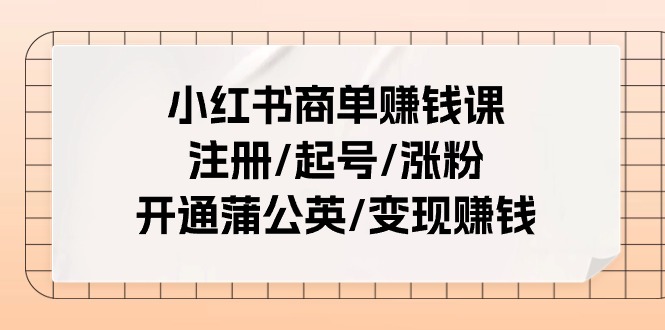 小红书商单赚钱课：注册/起号/涨粉/开通蒲公英/变现赚钱-副业网