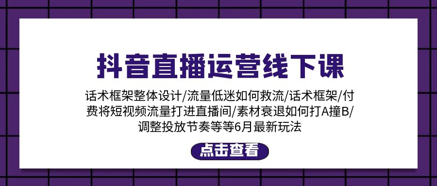 抖音直播运营线下课：话术框架/付费流量直播间/素材A撞B/等6月新玩法-副业网