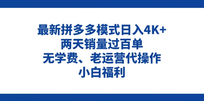 拼多多最新模式日入4K+两天销量过百单，无学费、老运营代操作、小白福利-副业网