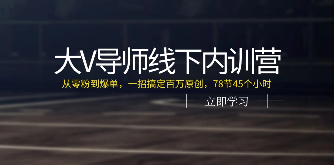 大V导师线下内训营：从零粉到爆单，一招搞定百万原创，78节45个小时-副业网