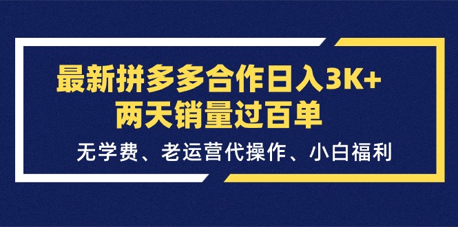 最新拼多多合作日入3K+两天销量过百单，无学费、老运营代操作、小白福利-副业网