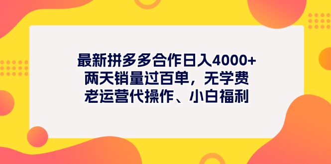 最新拼多多项目日入4000+两天销量过百单，无学费、老运营代操作、小白福利-副业网