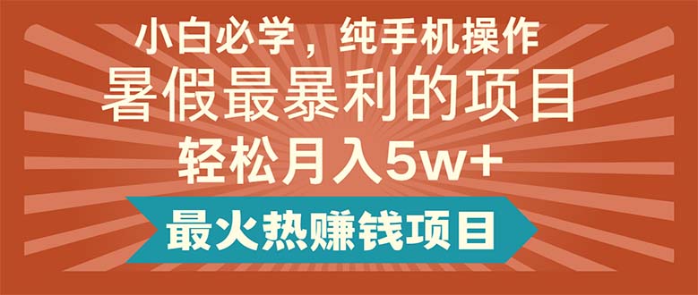 小白必学，纯手机操作，暑假最暴利的项目轻松月入5w+最火热赚钱项目-副业网