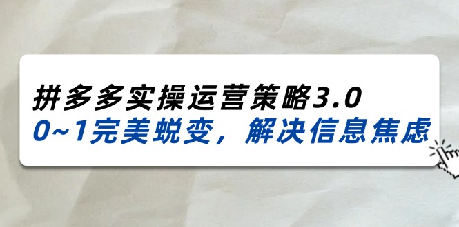 2024_2025拼多多实操运营策略3.0，0~1完美蜕变，解决信息焦虑-副业网