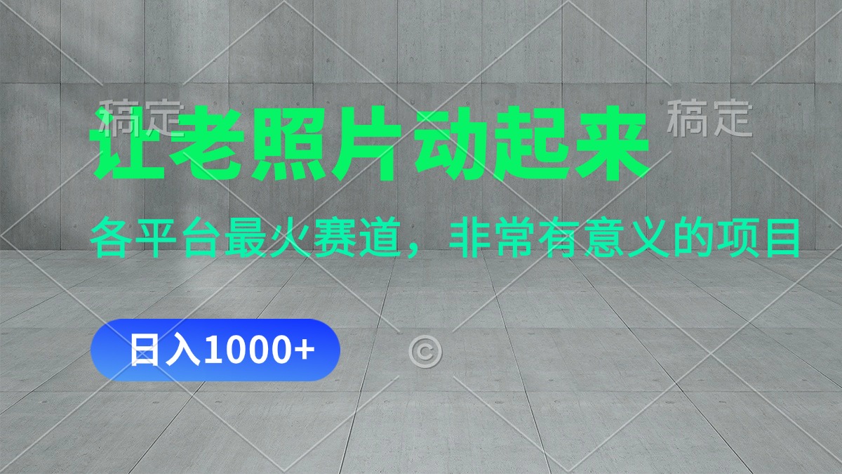 让老照片动起来，一天变现1000+，各平台最火赛道，看完就会-副业网