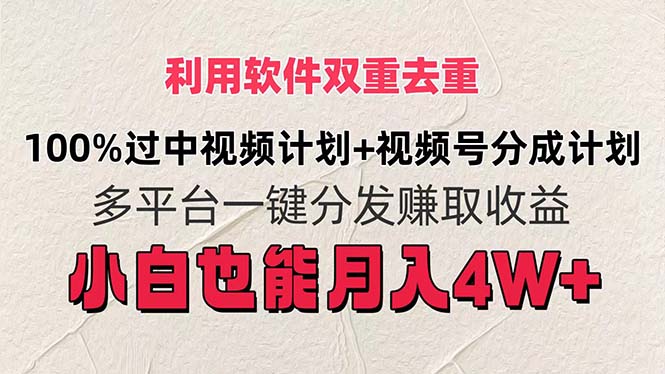 利用软件双重去重，100%过中视频+视频号分成计划小白也可以月入4W+-副业网