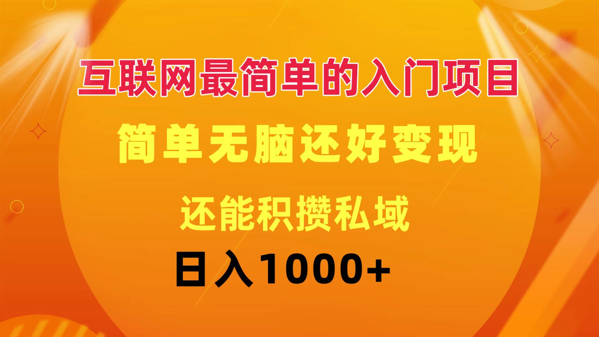 互联网最简单的入门项目：简单无脑变现还能积攒私域一天轻松1000+-副业网