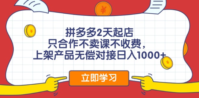 拼多多2天起店，只合作不卖课不收费，上架产品无偿对接日入1000+-副业网