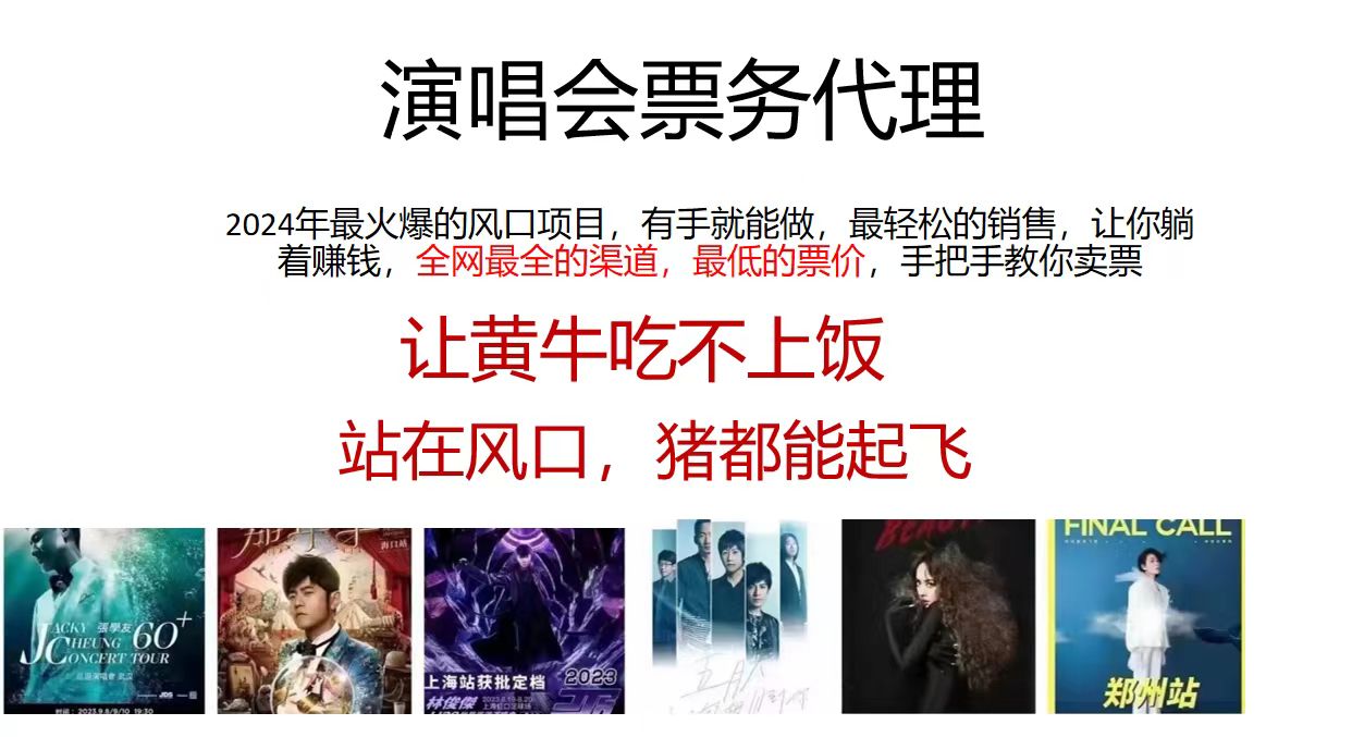 2024演唱会低票务代理，新手可上手，手把手教你卖票，日入2000+，会玩…-副业网