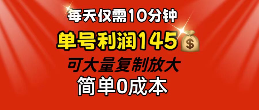 每天仅需10分钟，单号利润145 可复制放大 简单0成本-副业网