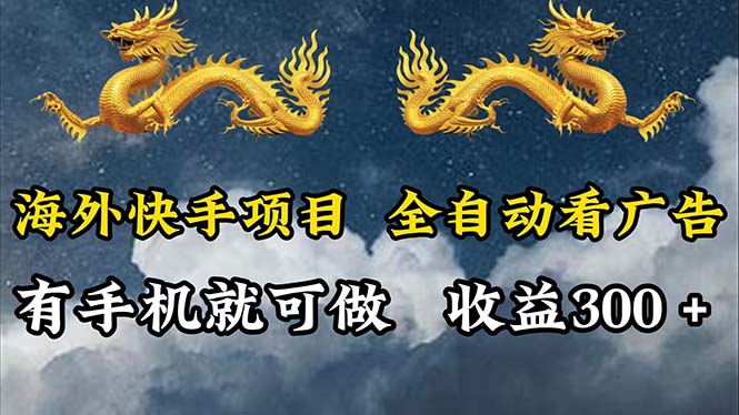 海外快手项目，利用工具全自动看广告，每天轻松 300+-副业网