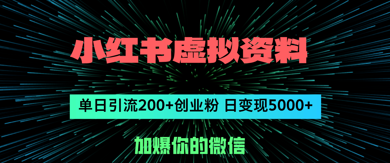 小红书虚拟资料日引流200+创业粉，单日变现5000+-副业网