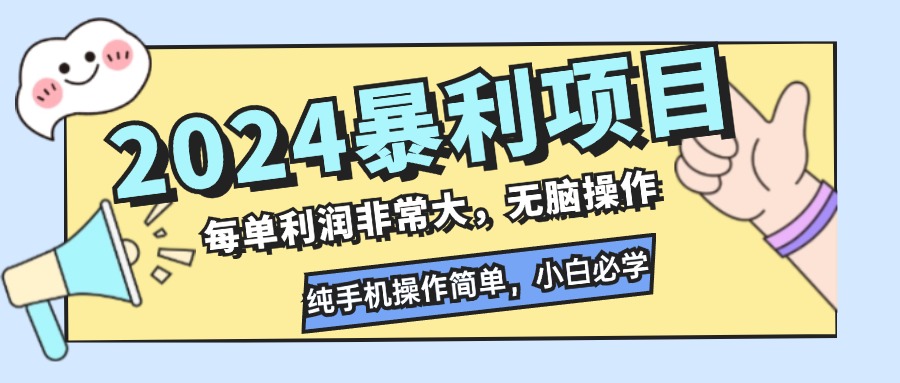 2024暴利项目，每单利润非常大，无脑操作，纯手机操作简单，小白必学项目-副业网