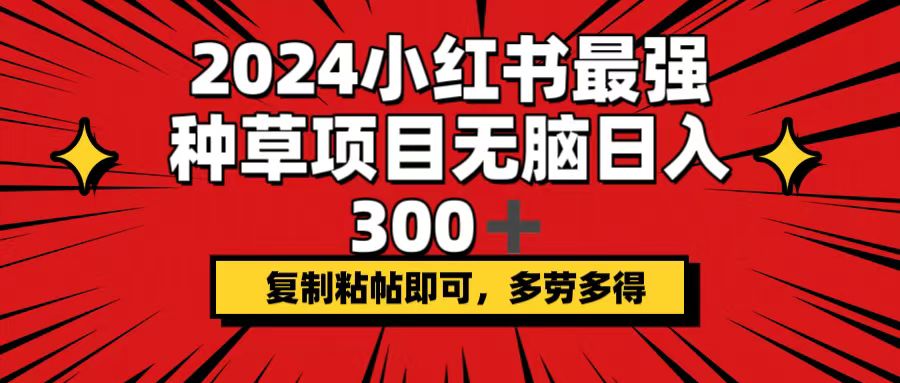 2024小红书最强种草项目，无脑日入300+，复制粘帖即可，多劳多得-副业网