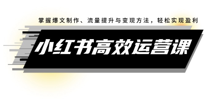小红书高效运营课：掌握爆文制作、流量提升与变现方法，轻松实现盈利-副业网