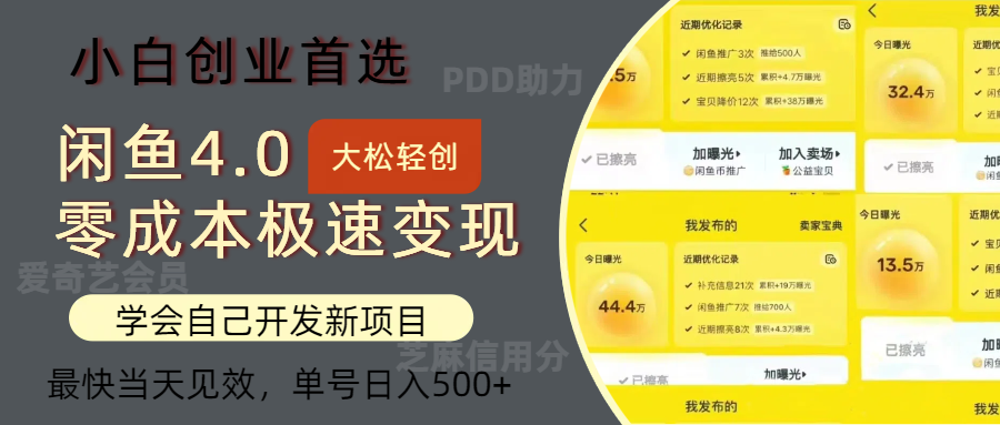 闲鱼0成本极速变现项目，多种变现方式 单号日入500+最新玩法-副业网