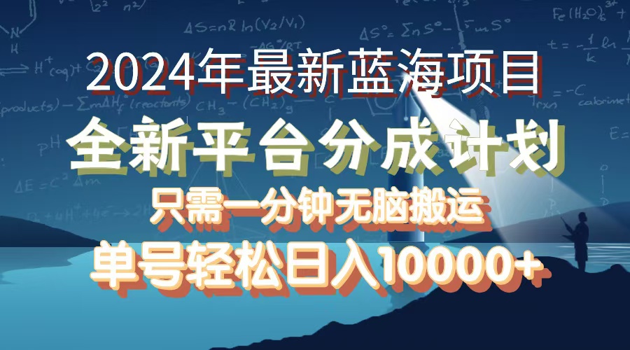 2024年最新蓝海项目，全新分成平台，可单号可矩阵，单号轻松月入10000+-副业网