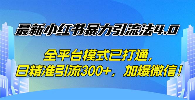 最新小红书暴力引流法4.0， 全平台模式已打通，日精准引流300+，加爆微…-副业网