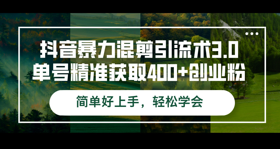 抖音暴力混剪引流术3.0单号精准获取400+创业粉简单好上手，轻松学会-副业网